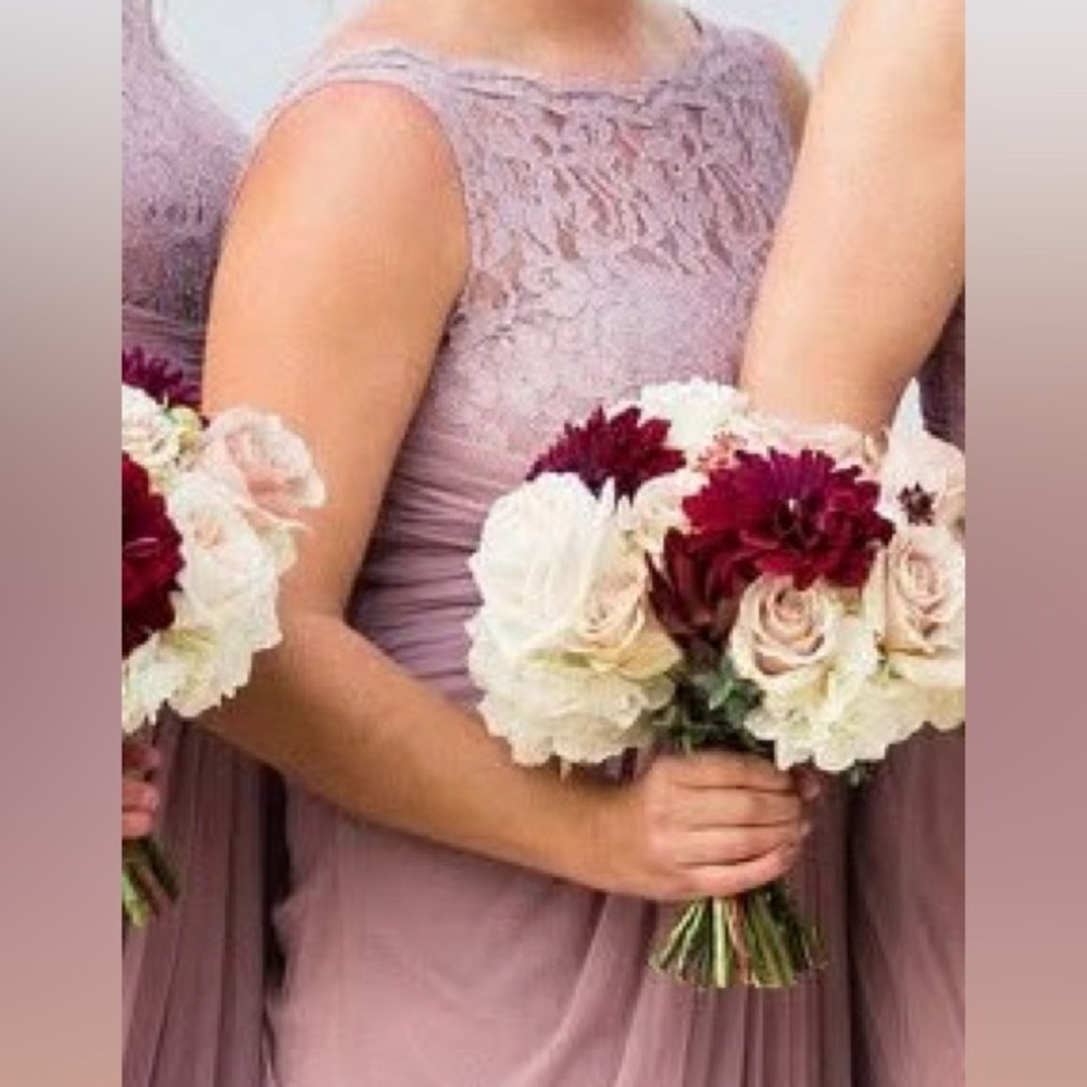 David's Bridal Dusty Rose Lace Maxi Dress